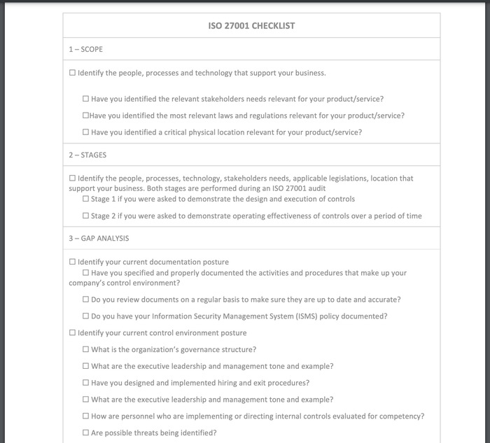ISO 27001 program audit checklist