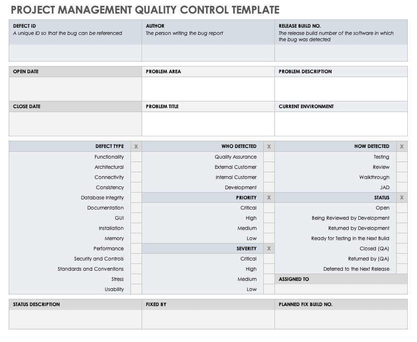 BIZOPS 37 Project Management Quality Control Template