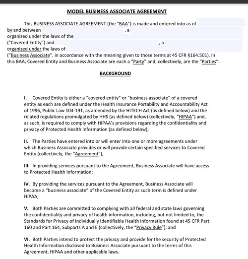 Vendor BAA Agreements