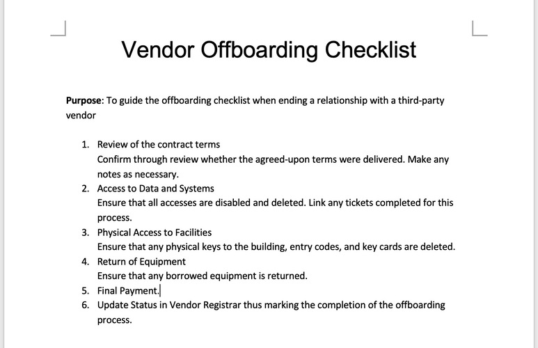 Vendor Offboarding Checklist