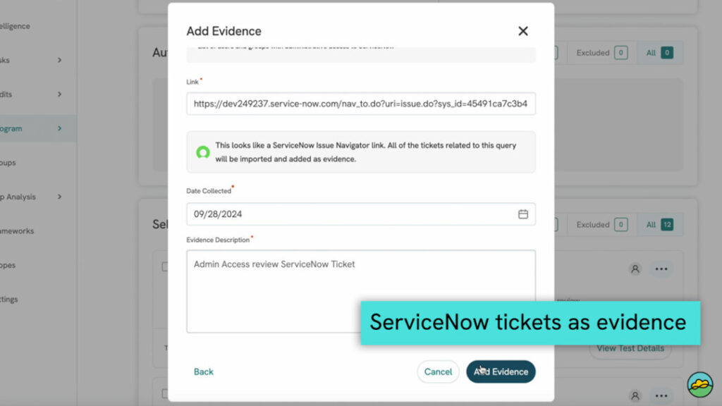 ServiceNow tickets as evidence