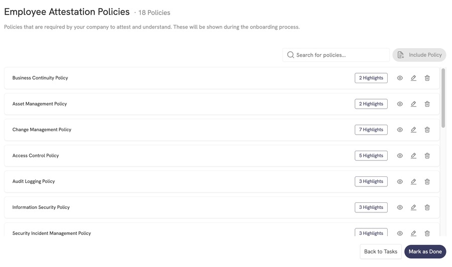 TC Policies for Attestation