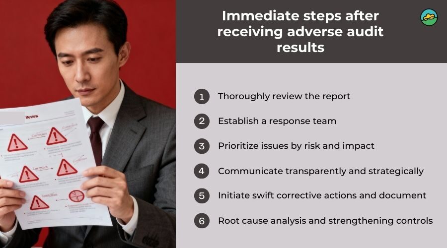 Immediate steps after receiving adverse audit results
