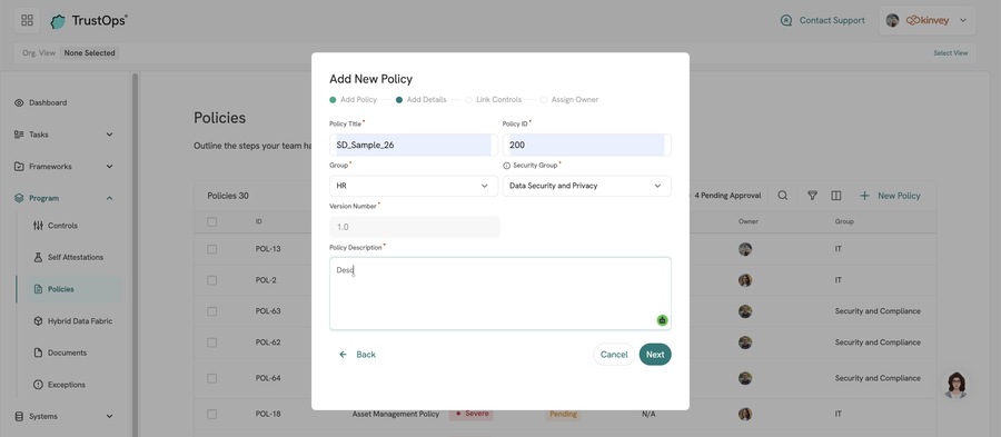 TO - Add policy details