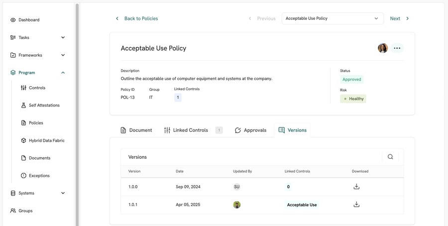 TO - Policy - Versions
