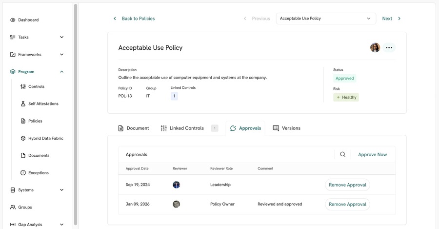 TO - policy approvals